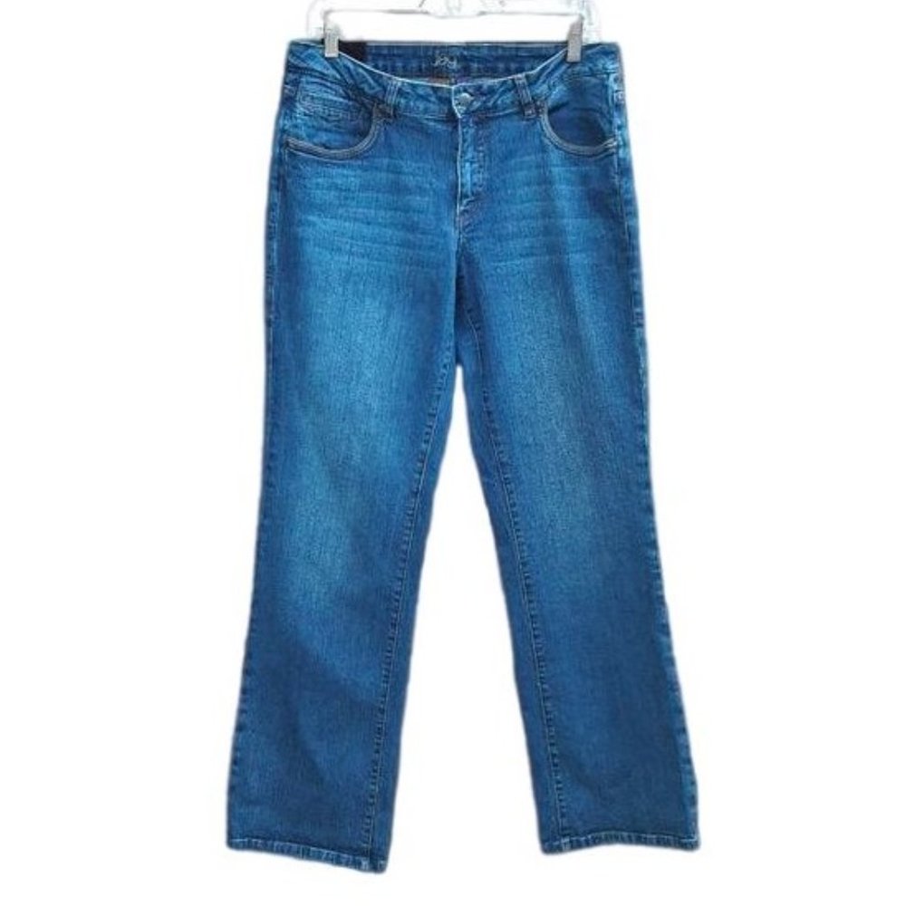Jag Jeans Stretch Med Wash Leather Detail Mid Rise Straight Leg 12 31 x 32.5